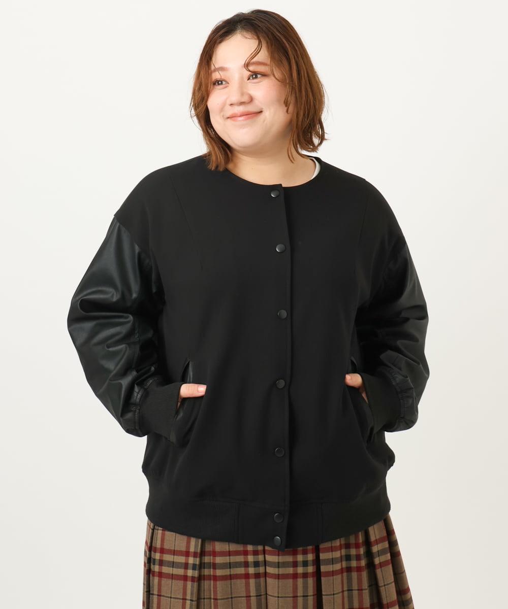 OLJKA06179 eur3(エウルキューブ) 【大きいサイズ】バーシティジャケット ブラック(94)