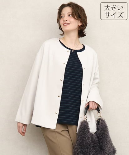 OLJKD02149  【大きいサイズ】ノーカラーキルトコンビジャケット