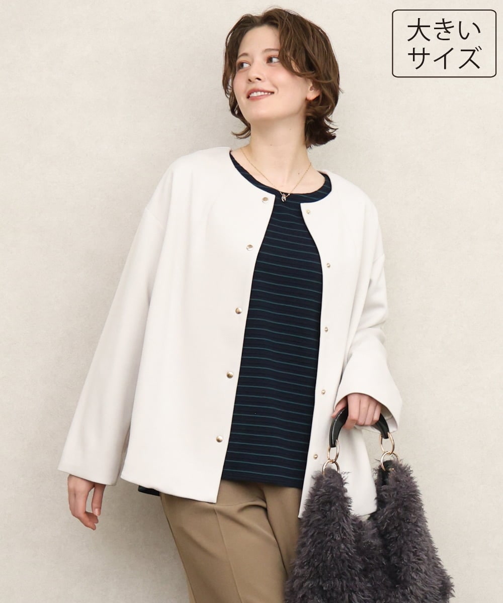 OLJKD02149 eur3 【大きいサイズ】ノーカラーキルトコンビジャケット