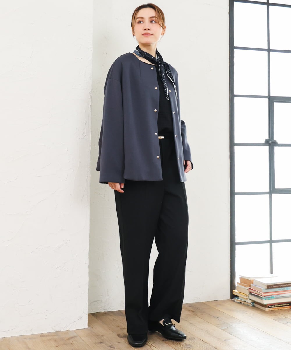 OLJKD02149 eur3(エウルキューブ) 【大きいサイズ】ノーカラーキルトコンビジャケット ダークグレー