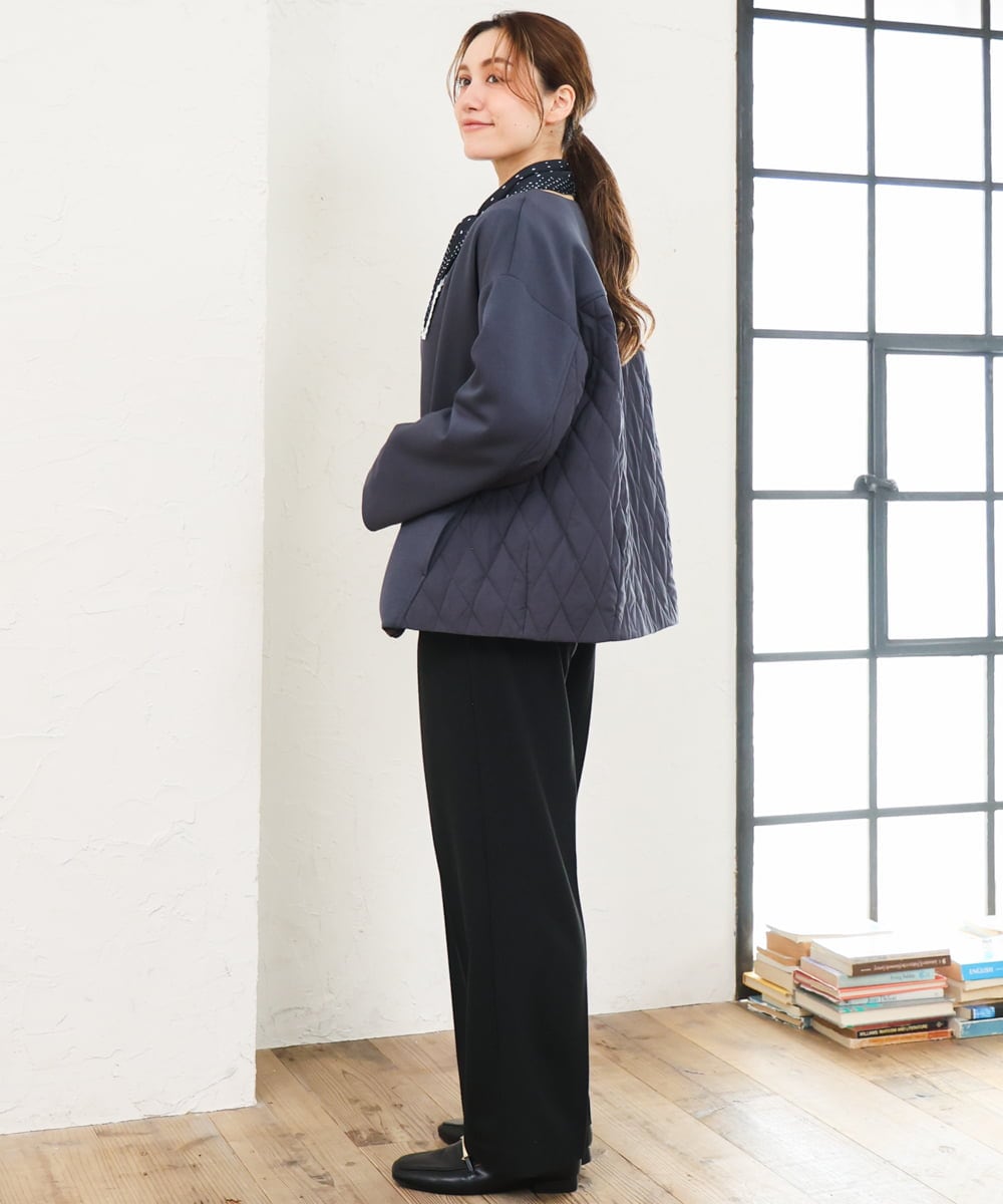 OLJKD02149 eur3(エウルキューブ) 【大きいサイズ】ノーカラーキルトコンビジャケット ダークグレー