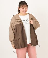 OLJKD07189 eur3(エウルキューブ) 【大きいサイズ/洗える】バイカラーマウンテンパーカー モカ