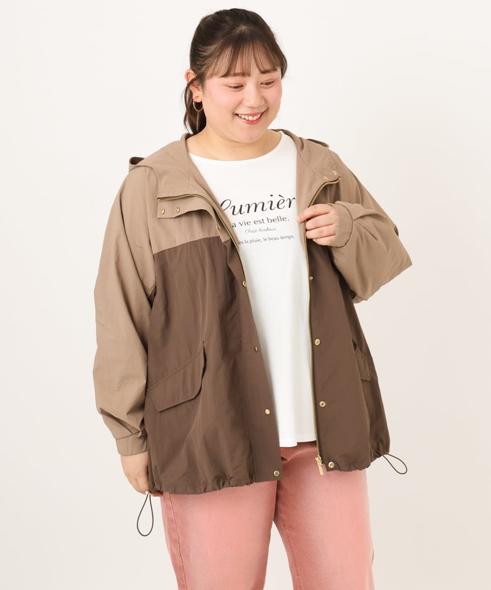 OLJKD07189 eur3(エウルキューブ) 【大きいサイズ/洗える】バイカラーマウンテンパーカー モカ