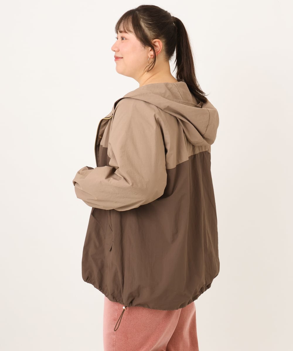 OLJKD07189 eur3(エウルキューブ) 【大きいサイズ/洗える】バイカラーマウンテンパーカー モカ