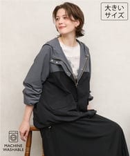 OLJKD07189 eur3(エウルキューブ) 【大きいサイズ/洗える】バイカラーマウンテンパーカー ブラック