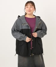 OLJKD07189 eur3(エウルキューブ) 【大きいサイズ/洗える】バイカラーマウンテンパーカー ブラック