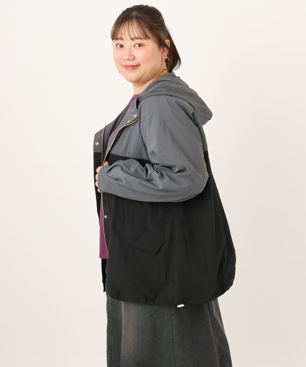 OLJKD07189 eur3(エウルキューブ) 【大きいサイズ/洗える】バイカラーマウンテンパーカー ブラック