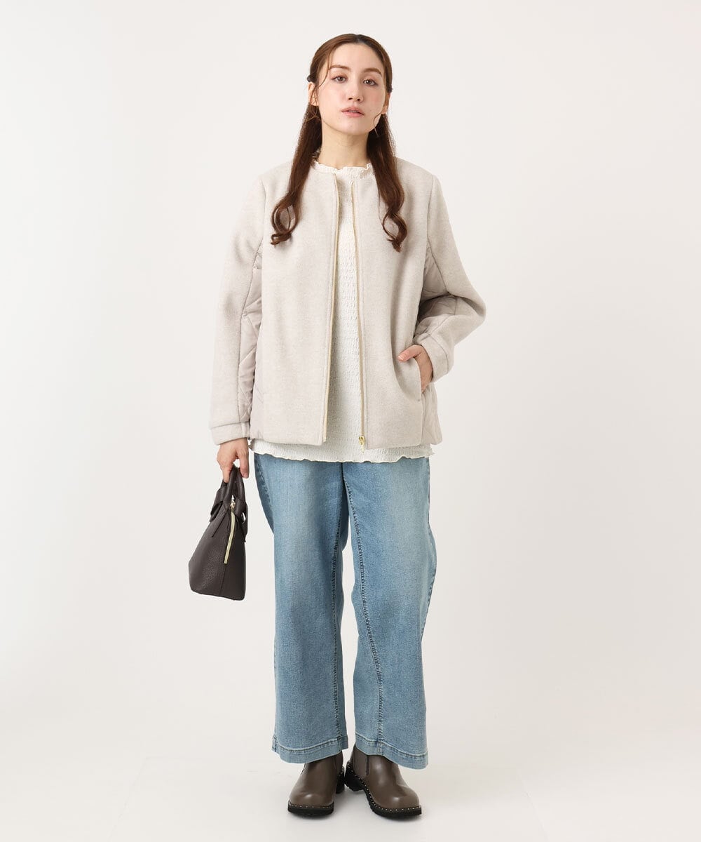 OLJLA07199 eur3(エウルキューブ) 【大きいサイズ】キルティングコンビブルゾン ベージュ(82)