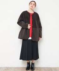 OLJLD05239 eur3(エウルキューブ) 【WEB先行販売】【大きいサイズ/リバーシブル】ノーカラーフェイクムートンコート ダークブラウン