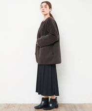 OLJLD05239 eur3(エウルキューブ) 【WEB先行販売】【大きいサイズ/リバーシブル】ノーカラーフェイクムートンコート ダークブラウン