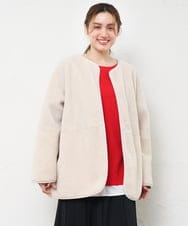 OLJLD05239 eur3(エウルキューブ) 【WEB先行販売】【大きいサイズ/リバーシブル】ノーカラーフェイクムートンコート グレージュ