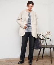 OLJLD05239 eur3(エウルキューブ) 【WEB先行販売】【大きいサイズ/リバーシブル】ノーカラーフェイクムートンコート グレージュ