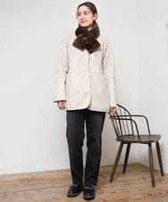 OLJLD05239 eur3(エウルキューブ) 【WEB先行販売】【大きいサイズ/リバーシブル】ノーカラーフェイクムートンコート グレージュ