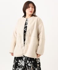 OLJLD05239 eur3(エウルキューブ) 【WEB先行販売】【大きいサイズ/リバーシブル】ノーカラーフェイクムートンコート グレージュ