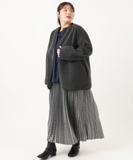 OLJLD05239 eur3(エウルキューブ) 【WEB先行販売】【大きいサイズ/リバーシブル】ノーカラーフェイクムートンコート ダークグレー