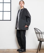 OLJLD05239 eur3(エウルキューブ) 【WEB先行販売】【大きいサイズ/リバーシブル】ノーカラーフェイクムートンコート ダークグレー