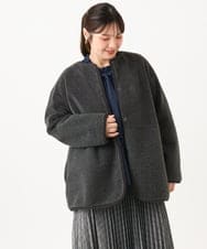 OLJLD05239 eur3(エウルキューブ) 【WEB先行販売】【大きいサイズ/リバーシブル】ノーカラーフェイクムートンコート ダークグレー