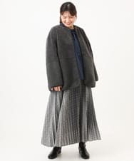 OLJLD05239 eur3(エウルキューブ) 【WEB先行販売】【大きいサイズ/リバーシブル】ノーカラーフェイクムートンコート ダークグレー