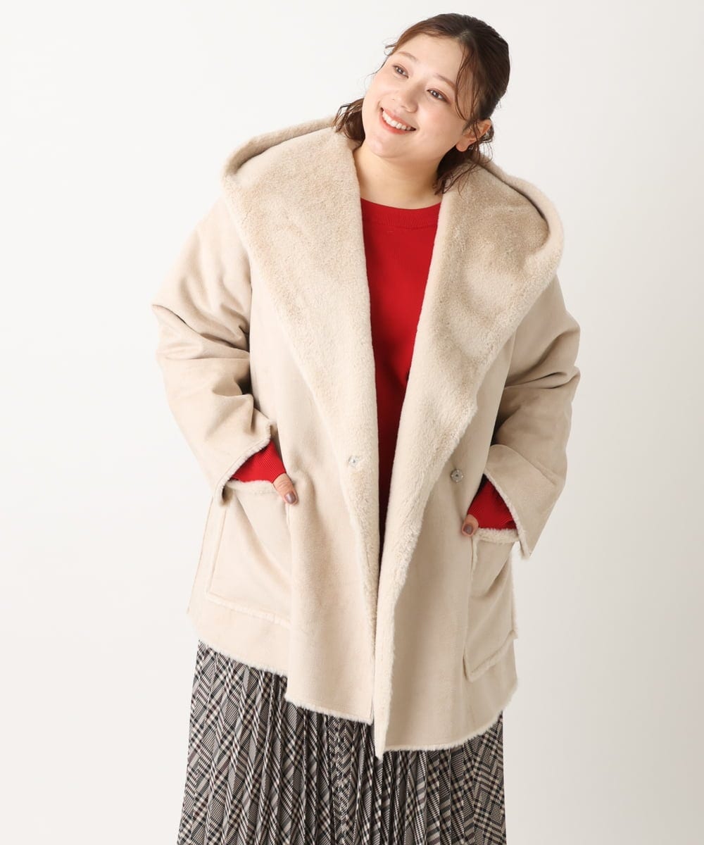OLJLS08239 eur3(エウルキューブ) 【大きいサイズ】もこもこフェイクムートン ベージュ(82)