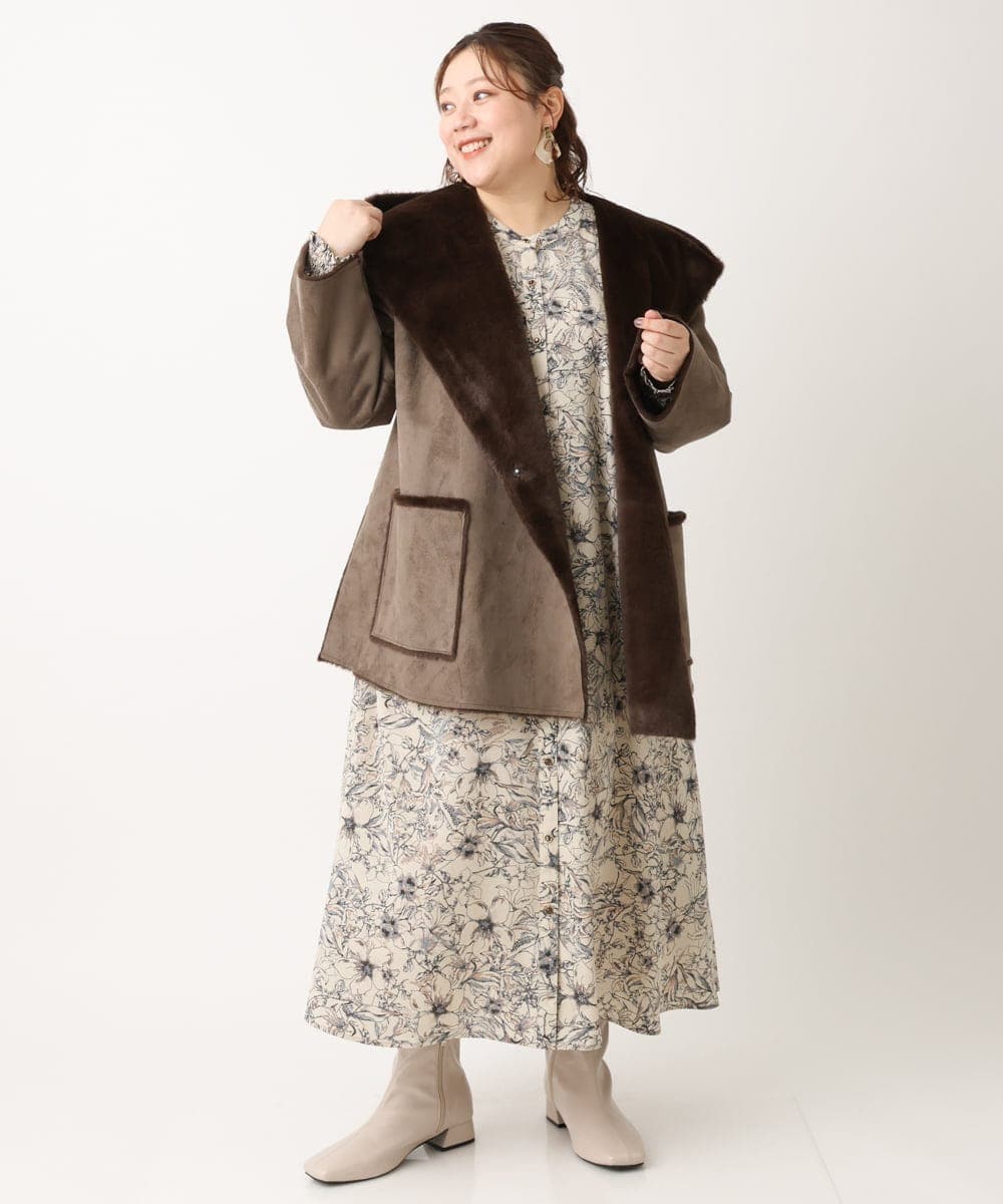 OLJLS08239 eur3(エウルキューブ) 【大きいサイズ】もこもこフェイクムートン ダークブラウン(87)