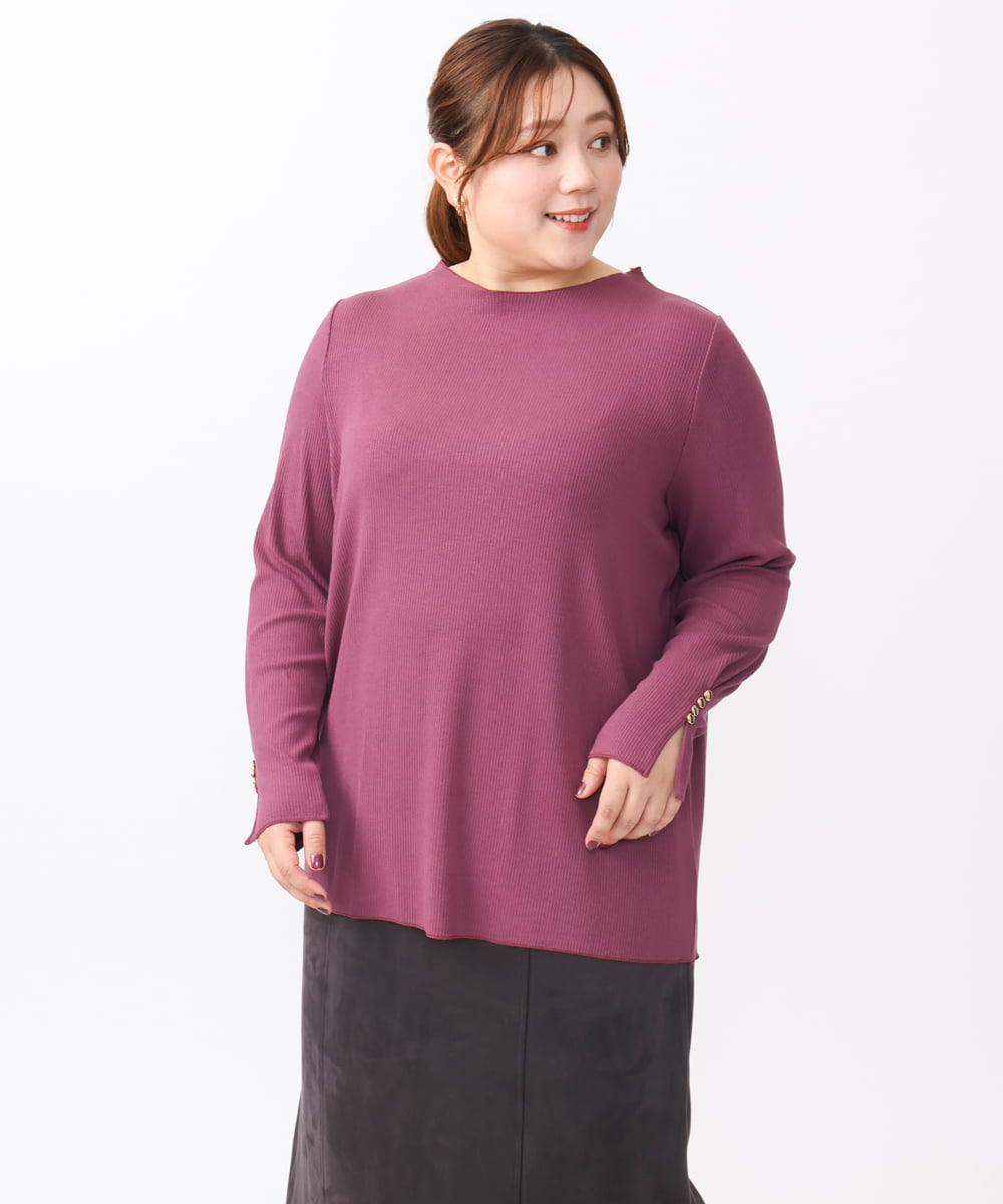 OLKAA27069 eur3(エウルキューブ) 【大きいサイズ】リブジャージー袖ボタンカットソー ワイン(77)