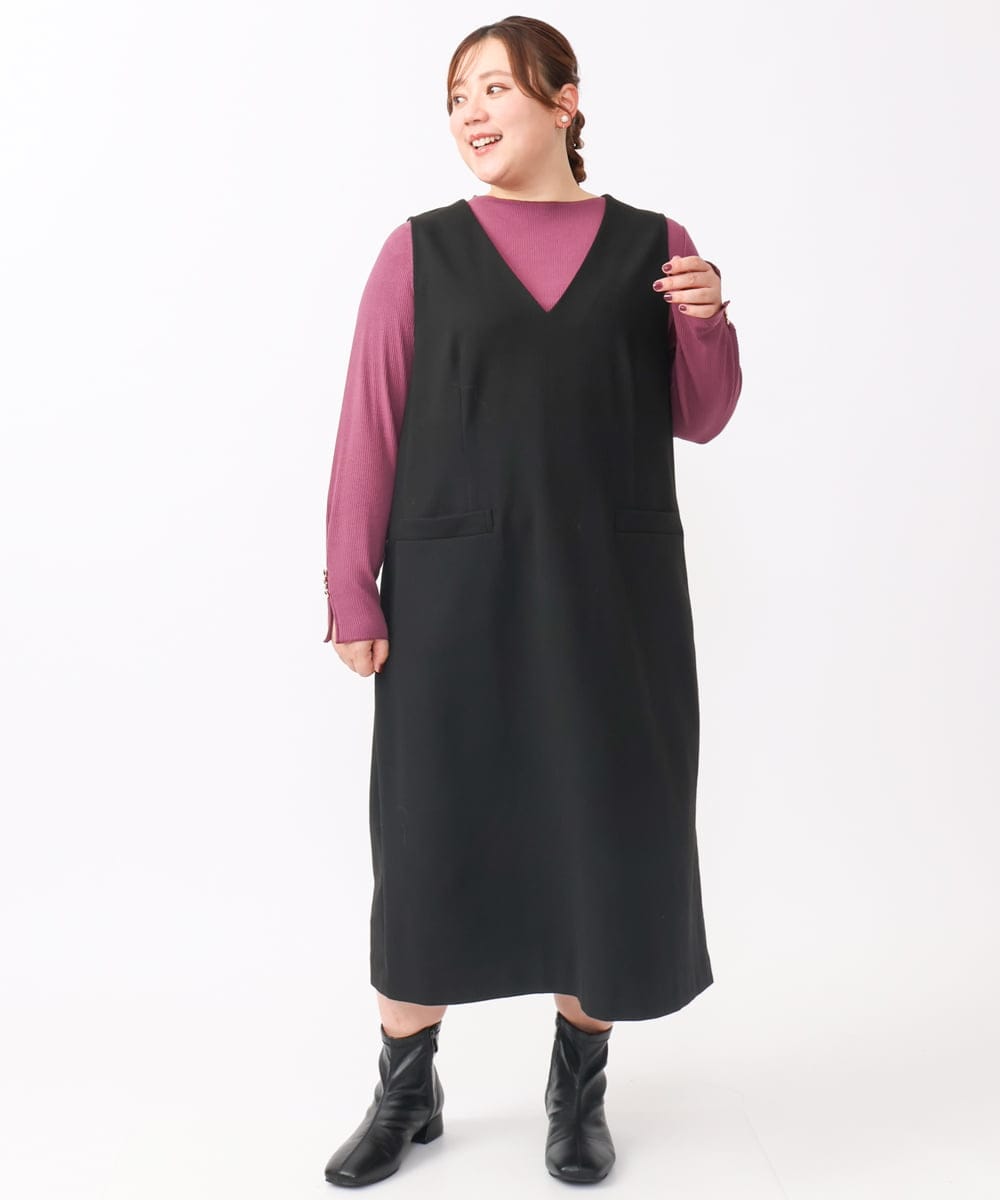 OLKAA27069 eur3(エウルキューブ) 【大きいサイズ】リブジャージー袖ボタンカットソー ワイン(77)