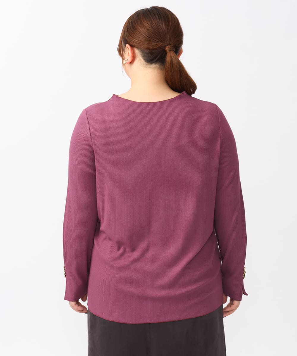 OLKAA27069 eur3(エウルキューブ) 【大きいサイズ】リブジャージー袖ボタンカットソー ワイン(77)