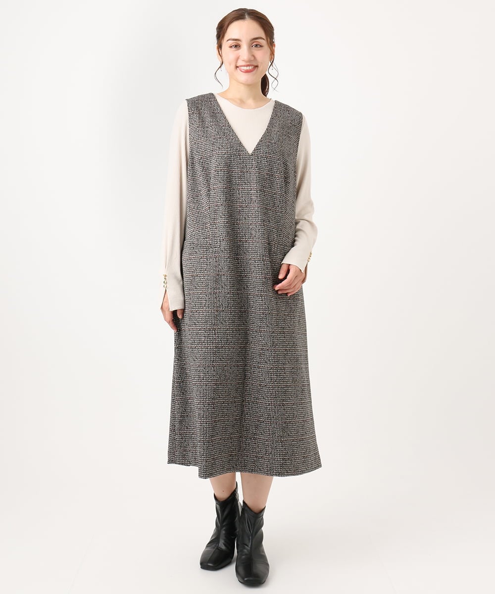 OLKAA27069 eur3(エウルキューブ) 【大きいサイズ】リブジャージー袖ボタンカットソー ベージュ(82)