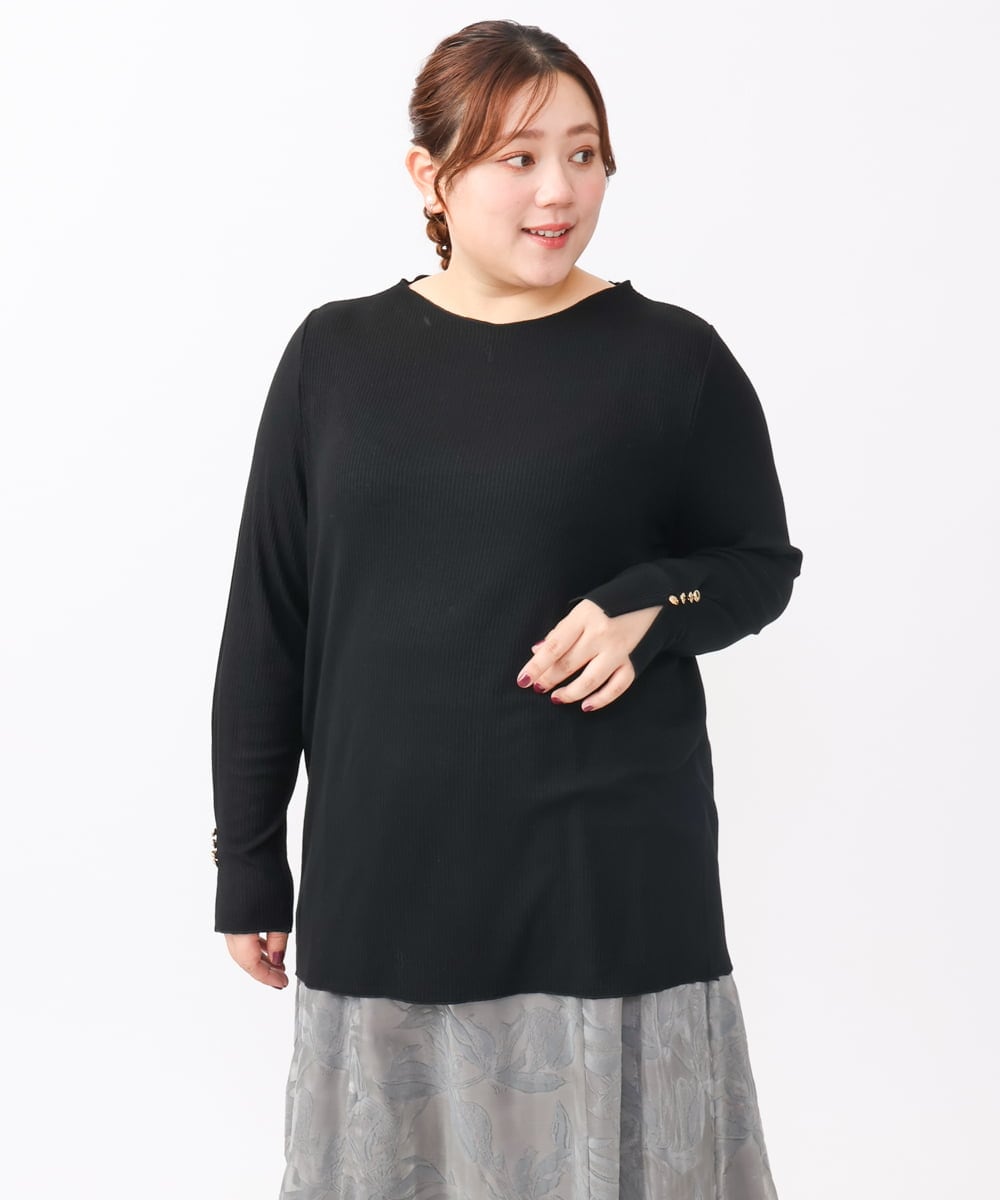 OLKAA27069 eur3(エウルキューブ) 【大きいサイズ】リブジャージー袖ボタンカットソー ブラック(94)