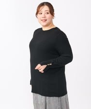 OLKAA27069 eur3(エウルキューブ) 【大きいサイズ】リブジャージー袖ボタンカットソー ブラック(94)