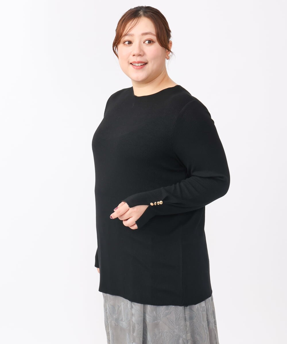 OLKAA27069 eur3(エウルキューブ) 【大きいサイズ】リブジャージー袖ボタンカットソー ブラック(94)