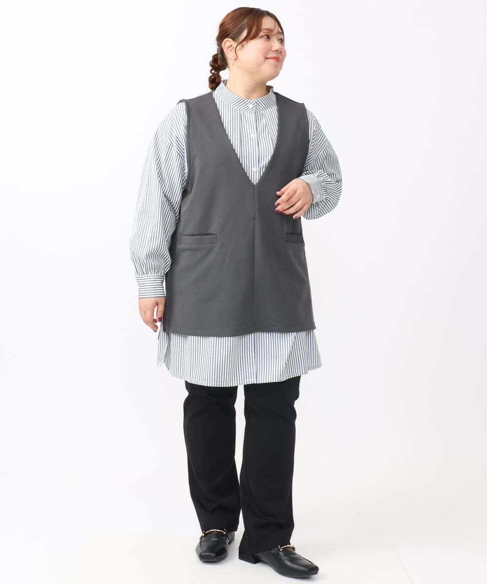 OLKAA35099 eur3(エウルキューブ) 【大きいサイズ/soso×eur3】Vネックベスト グレー(92)