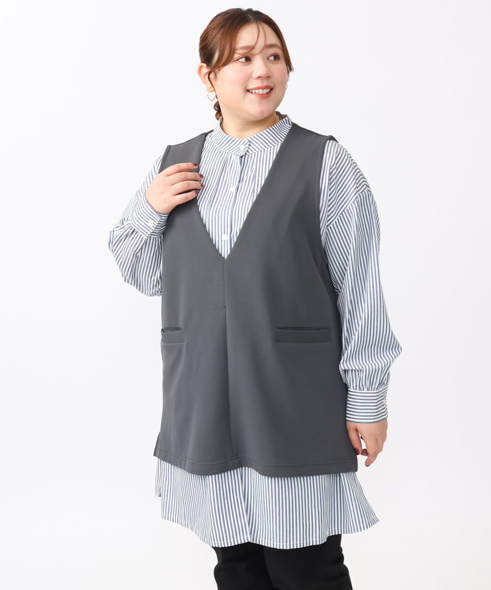 OLKAA35099 eur3(エウルキューブ) 【大きいサイズ/soso×eur3】Vネックベスト グレー(92)