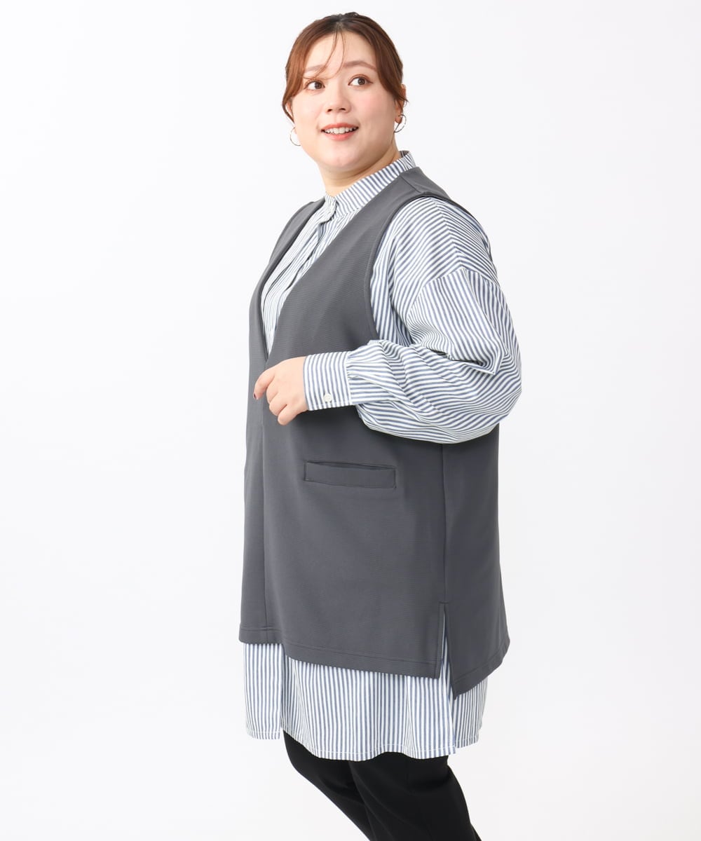 OLKAA35099 eur3(エウルキューブ) 【大きいサイズ/soso×eur3】Vネックベスト グレー(92)