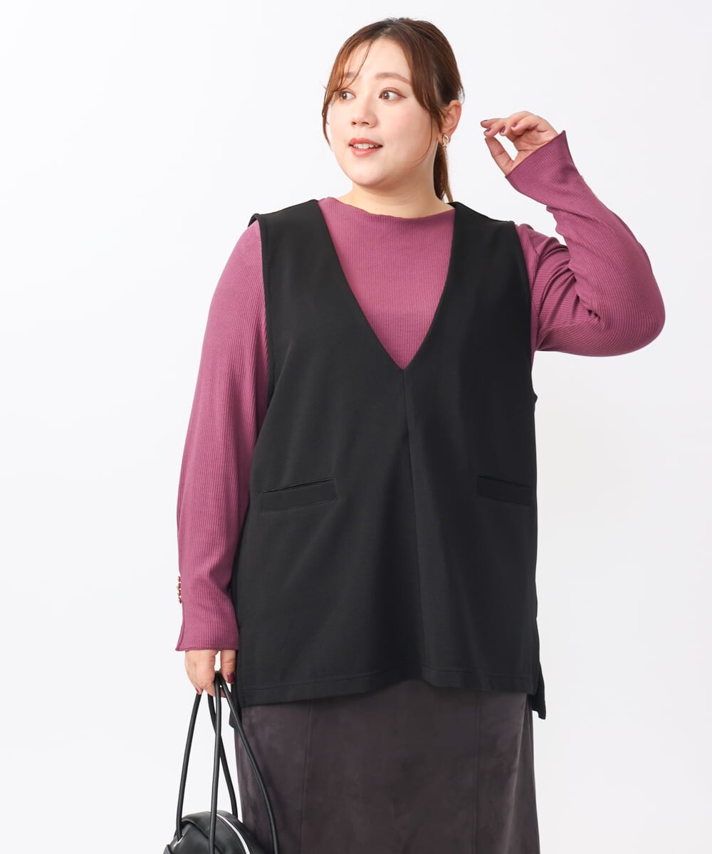 OLKAA35099 eur3(エウルキューブ) 【大きいサイズ/soso×eur3】Vネックベスト ブラック(94)