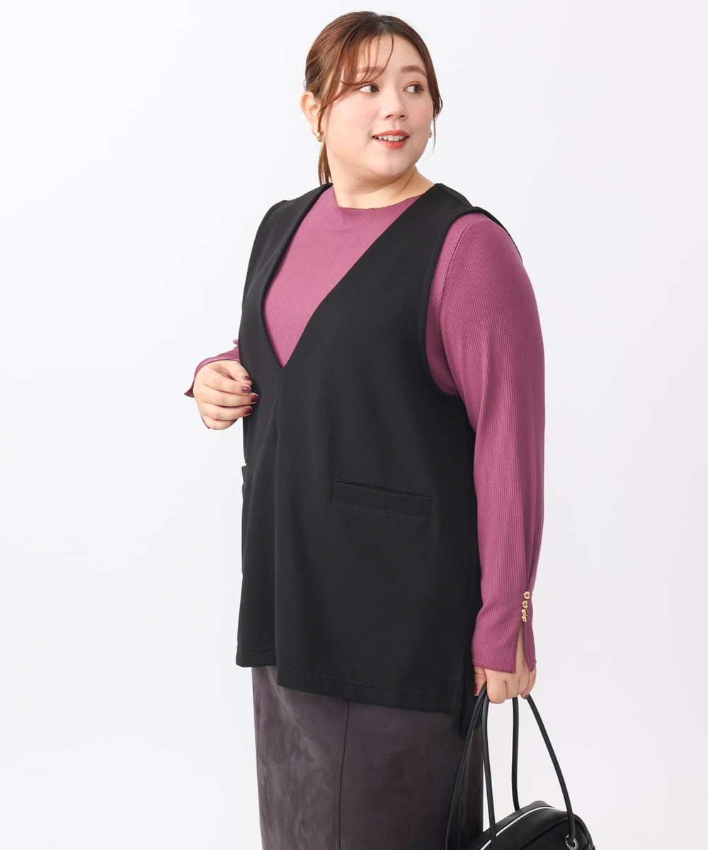 OLKAA35099 eur3(エウルキューブ) 【大きいサイズ/soso×eur3】Vネックベスト ブラック(94)
