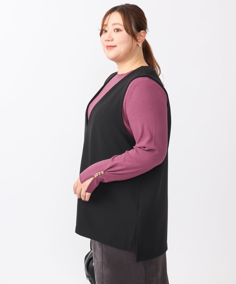 OLKAA35099 eur3(エウルキューブ) 【大きいサイズ/soso×eur3】Vネックベスト ブラック(94)