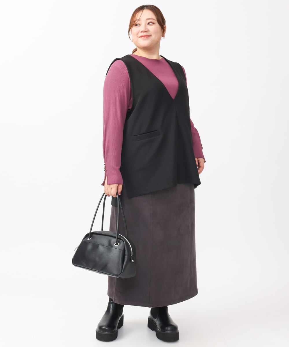 OLKAA35099 eur3(エウルキューブ) 【大きいサイズ/soso×eur3】Vネックベスト ブラック(94)