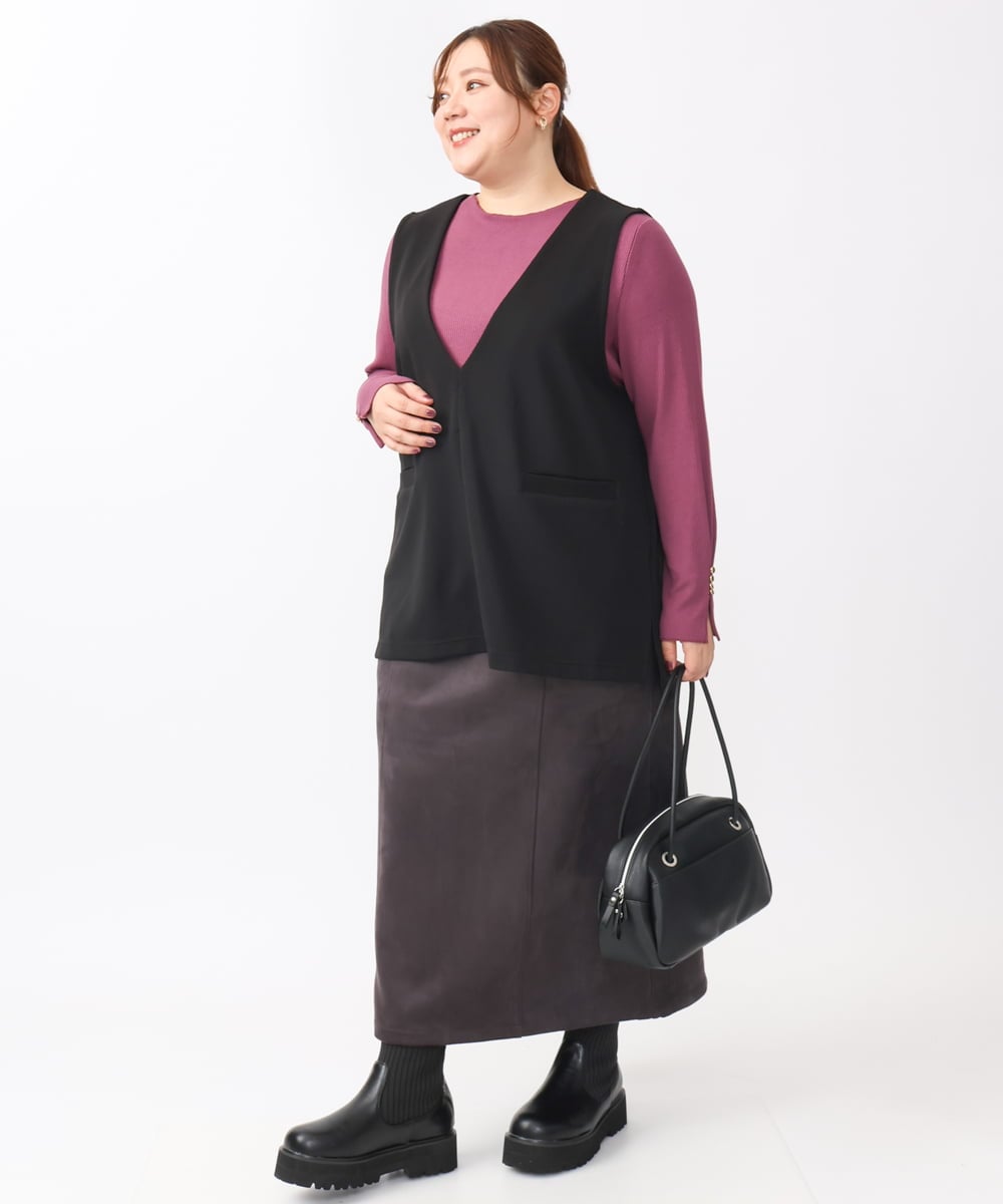 OLKAA35099 eur3(エウルキューブ) 【大きいサイズ/soso×eur3】Vネックベスト ブラック(94)