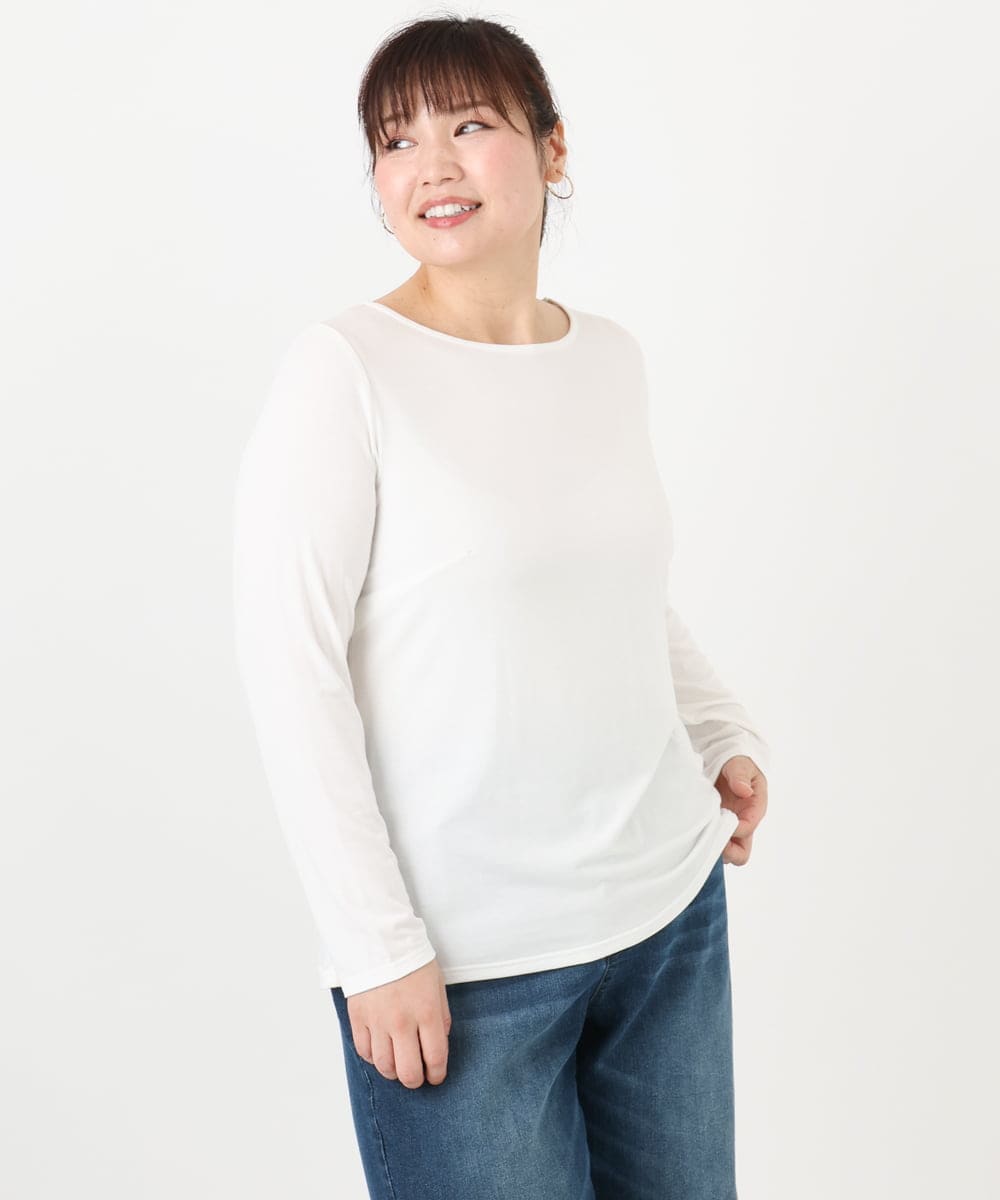 OLKAD17049 eur3(エウルキューブ) 【大きいサイズ】Uネック長袖カットソー ホワイト(90)