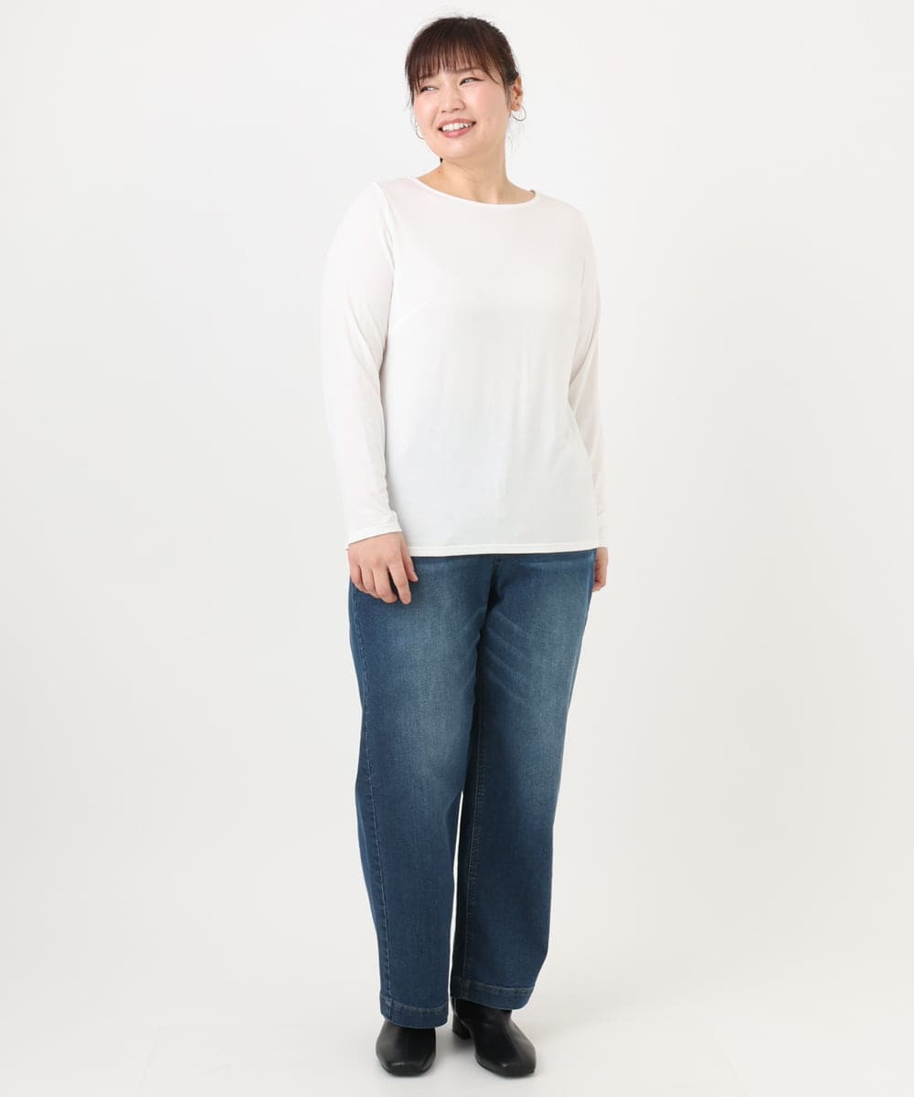 OLKAD17049 eur3(エウルキューブ) 【大きいサイズ】Uネック長袖カットソー ホワイト(90)