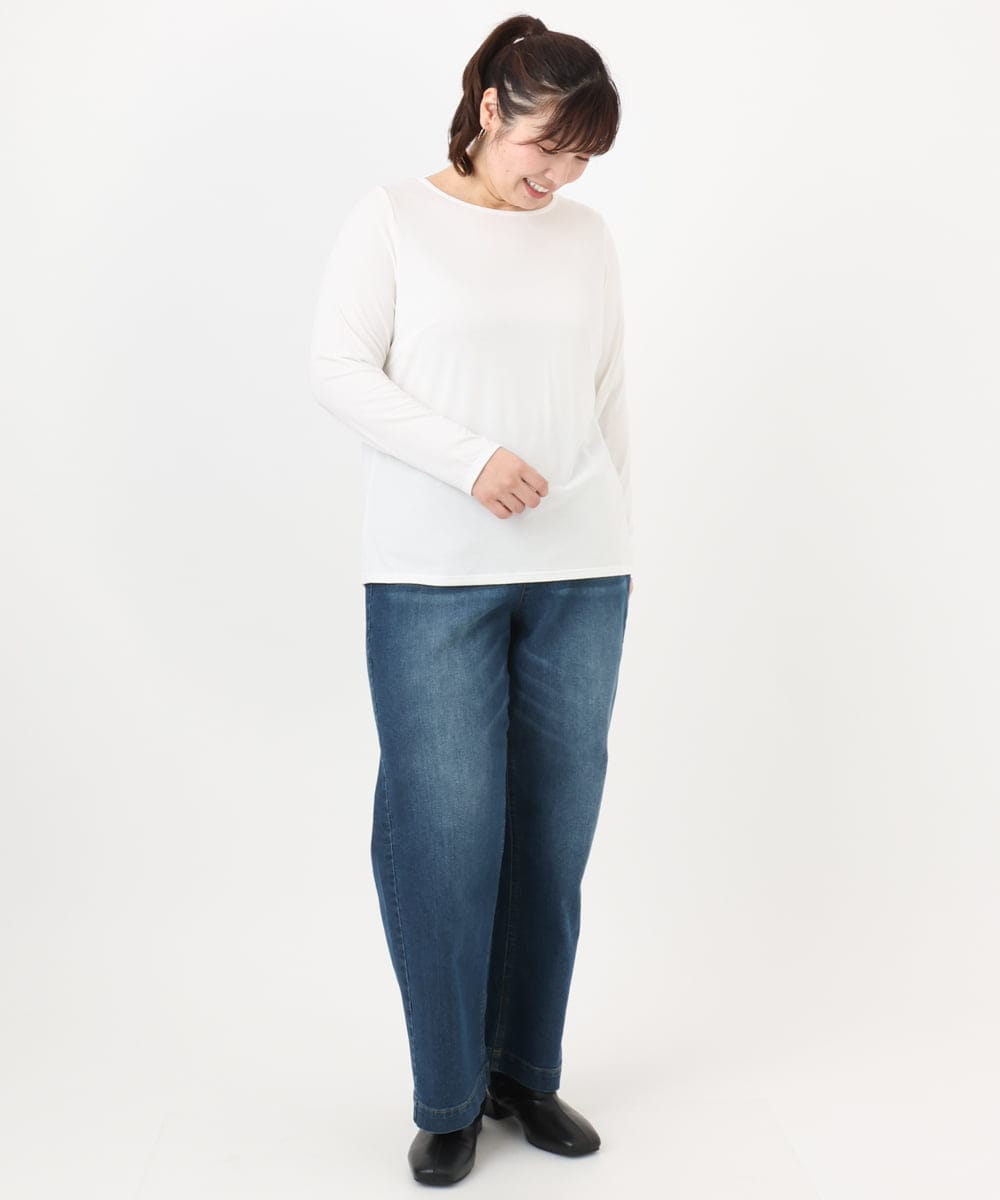OLKAD17049 eur3(エウルキューブ) 【大きいサイズ】Uネック長袖カットソー ホワイト(90)