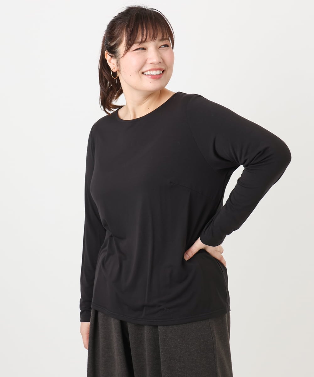 OLKAD17049 eur3(エウルキューブ) 【大きいサイズ】Uネック長袖カットソー ブラック(94)