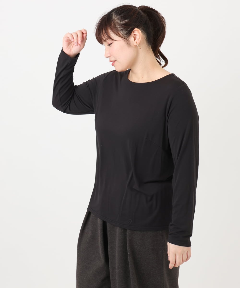 OLKAD17049 eur3(エウルキューブ) 【大きいサイズ】Uネック長袖カットソー ブラック(94)