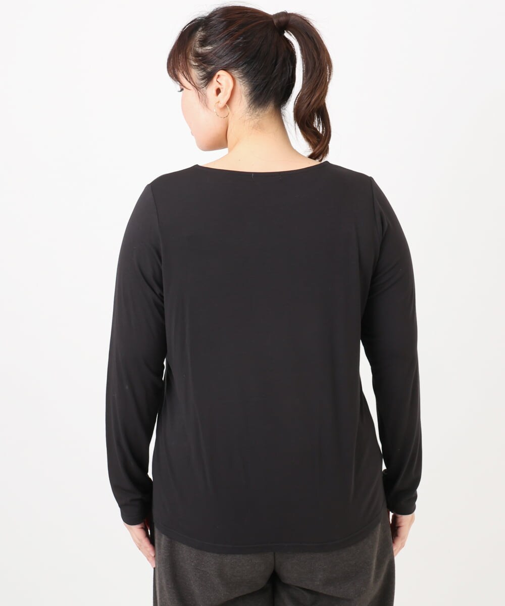 OLKAD17049 eur3(エウルキューブ) 【大きいサイズ】Uネック長袖カットソー ブラック(94)