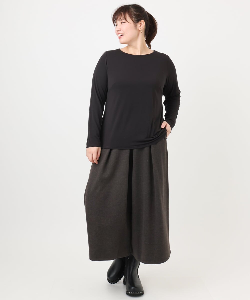 OLKAD17049 eur3(エウルキューブ) 【大きいサイズ】Uネック長袖カットソー ブラック(94)