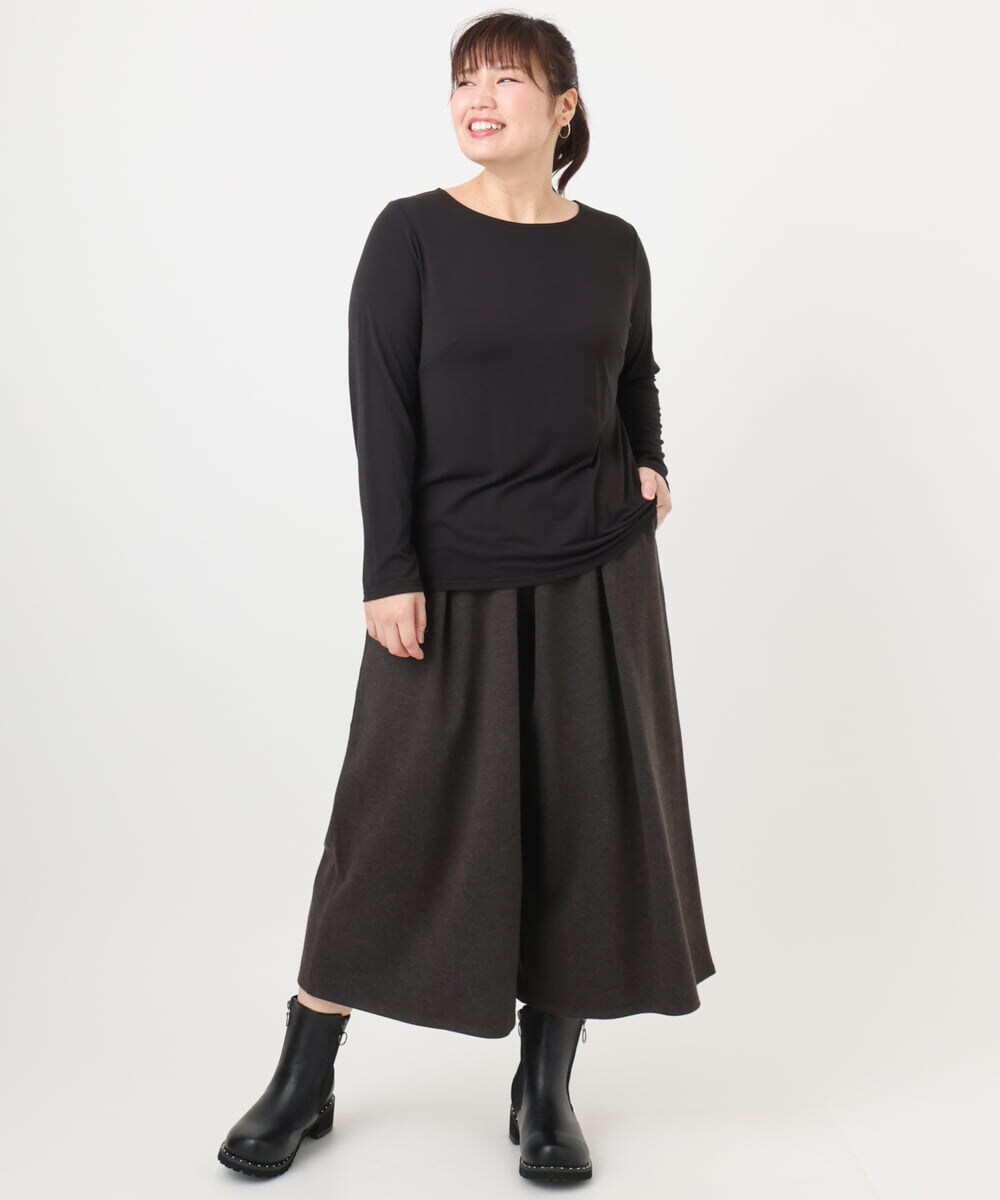OLKAD17049 eur3(エウルキューブ) 【大きいサイズ】Uネック長袖カットソー ブラック(94)