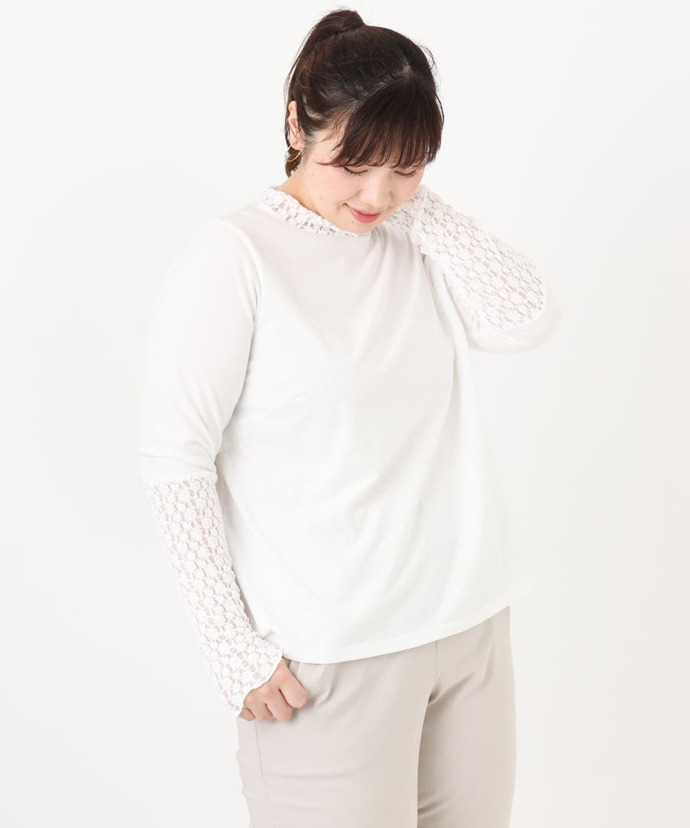 OLKAD18049 eur3(エウルキューブ) 【再入荷/大きいサイズ】ハイネックレースカットソー ホワイト(90)