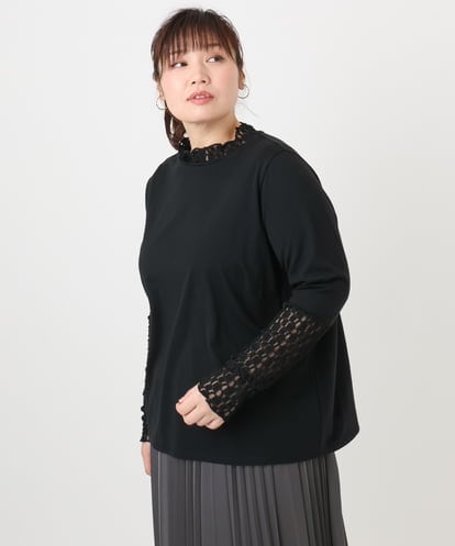 OLKAD18049  【再入荷/大きいサイズ】ハイネックレースカットソー
