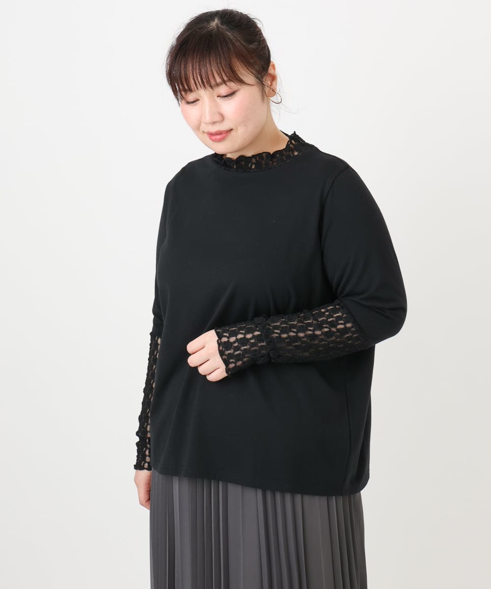 OLKAD18049 eur3(エウルキューブ) 【再入荷/大きいサイズ】ハイネックレースカットソー ブラック(94)